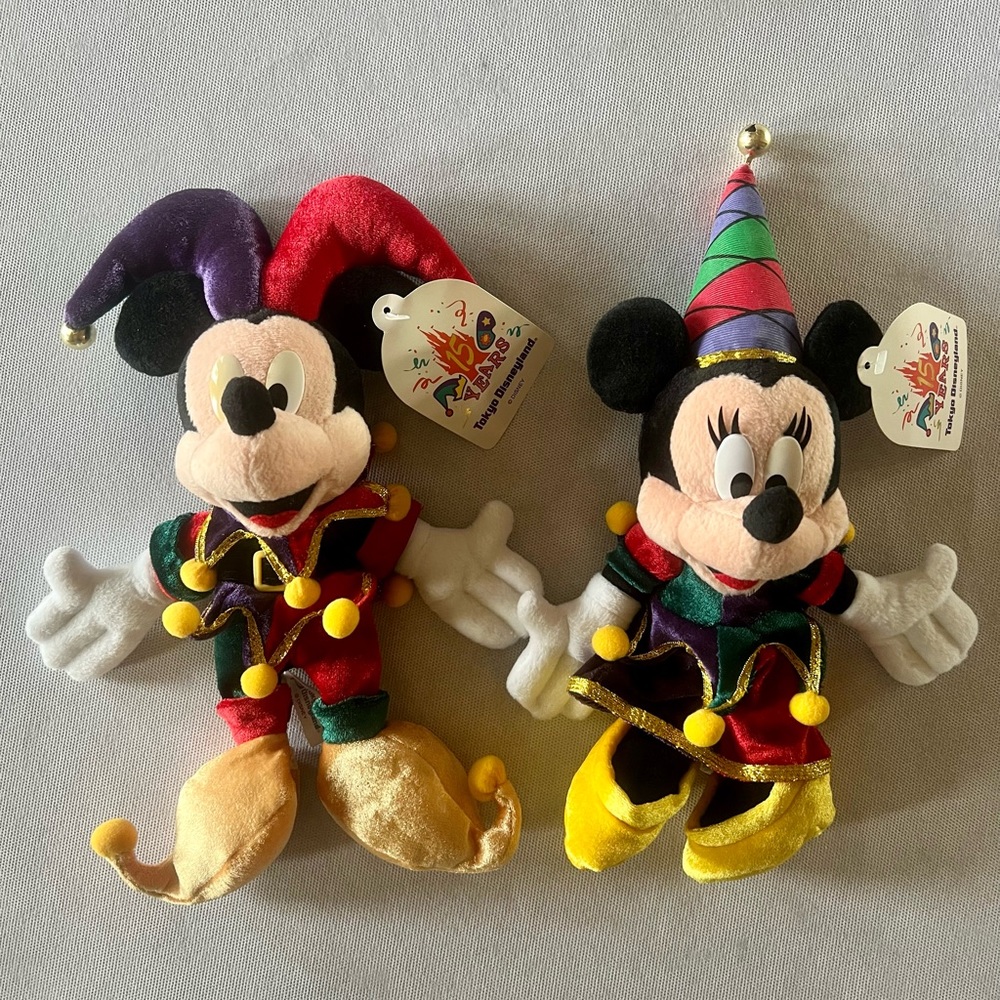 Collectible Mickey Minnie Jester Set Tokyo Disneyland 15 yr Anniversary 1998